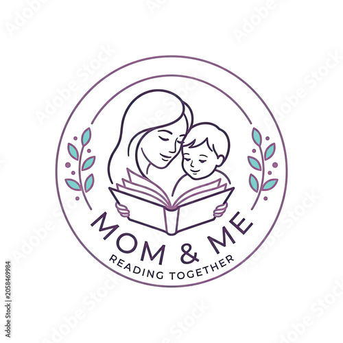 Mom and toddler reading book together vector illustration for early childhood education