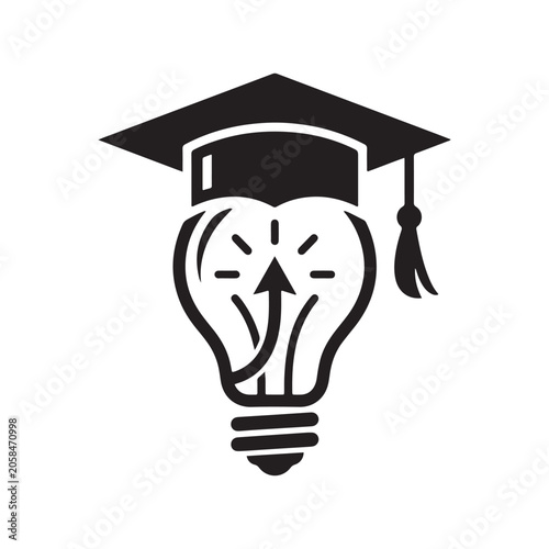 Graduation cap combined with lightbulb and upward arrow logo vector illustration depicting creative education and smart learning concepts isolated on white background.
