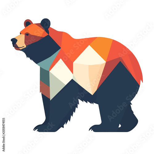 Konstfotografi Stylized geometric bear with mountain landscape elements