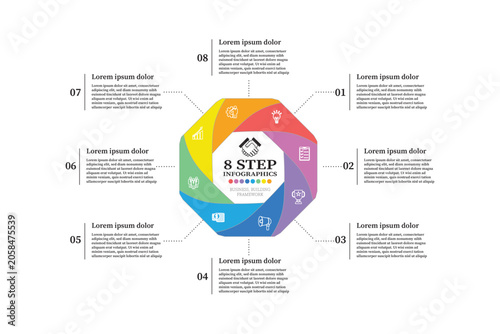 modern business infografhic template with 5, 8 option circle diagram 