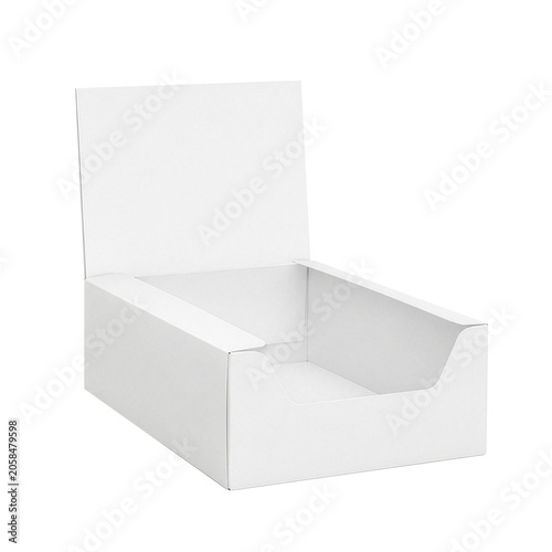 Fotografía Blank White Cardboard Countertop Display Box Mockup Angled View