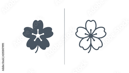 Minimalist Cherry Blossom Flower Icon Set