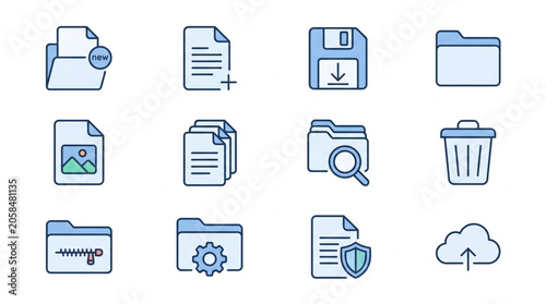 Canvastavla Collection of digital icons representing files folders and data management