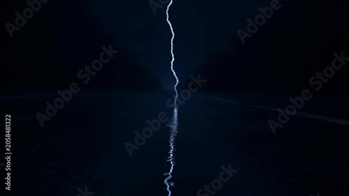 Lightning Bolt Over Dark Water Reflection, Dramatic Night Sky Storm, Electric Flash Strike, Weather Power, Thunderbolt