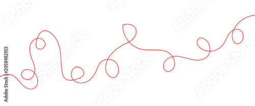 Red thread isolates on a white background. Red silk thread looped in a circle form, symbolizing vector thread of fate in tradition. .Line of red yarn, long red thread