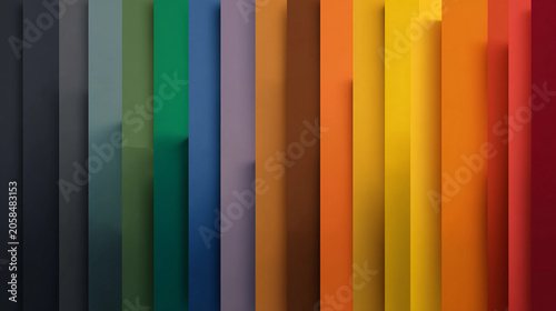 Abstract background of vertical colorful panels with shadows, 3d rendering of multicolored stripes and layers