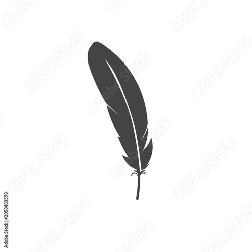 Feather sign or a symbol. Isolated abstract icon on white background. Vector illustration