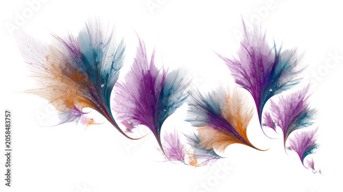 Colorful abstract feathers flowing in dynamic motion representing creativity imagination artistic energy and freedom concept on white background