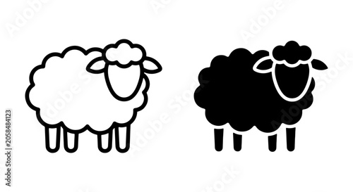 Fotografie Simple Sheep Icon Set, Outline and Silhouette Vector Graphics for Farm and Lives
