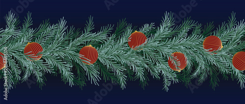  Christmas Tree Branches seamless background for card, poster , banner and decoration.