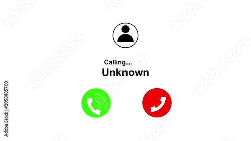 Incoming phone call interface from an unknown caller with accept and decline buttons . 4k animation video ....