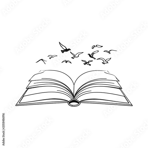 Obraz na plátně Open book with birds flying out into the sky
