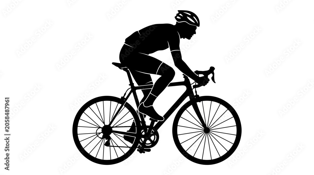 Fototapeta premium Cyclist riding bicycle in motion with helmet and gear on white background