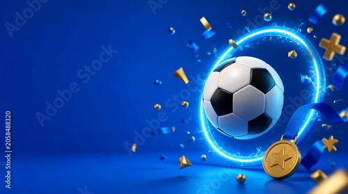 Soccer 3d Celebration Background with Ball and Gold Medal