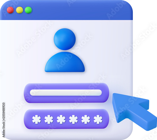 3d user Login form page.