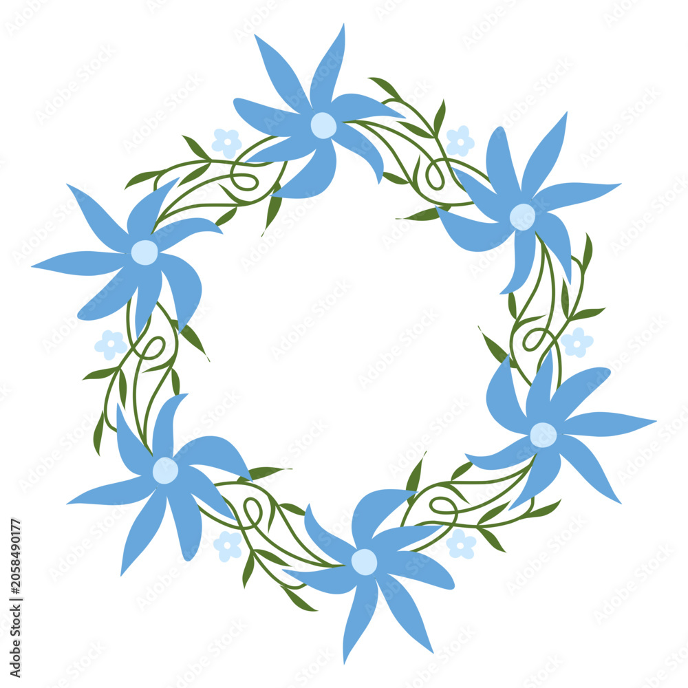 Fototapeta premium Blue Flower Wreath Illustration