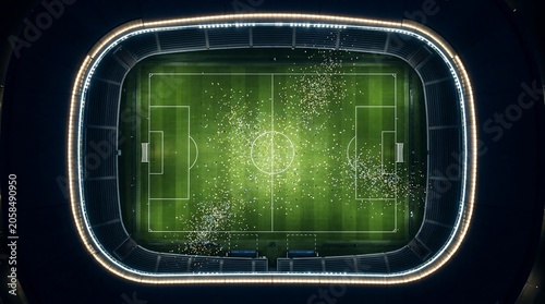 Soccer Aerial Night Celebration over Stadium Pitch for Marketing