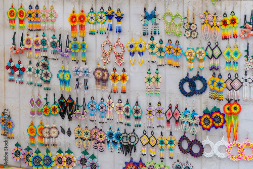 Colorful Handmade Huichol Beaded Earrings with Intricate Patterns