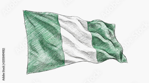 Fotografia The Nigerian flag waves proudly in the wind outdoors today