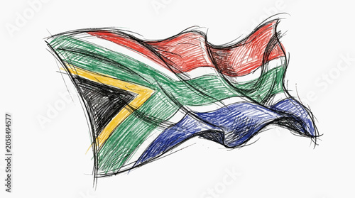 Bild auf Leinwand South African flag waving in the wind with vibrant colors and dynamic movement o