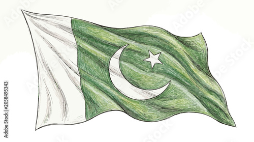 Tableau sur toile The Pakistani flag waves gently in the air with a white crescent moon and star o
