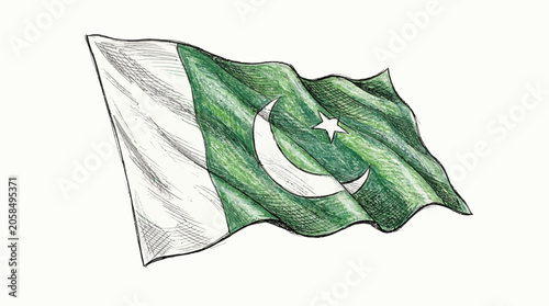 Foto The Pakistani flag waves gently in calm air with white crescent moon