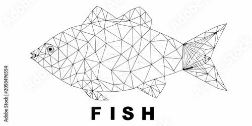 Fotografija Polygonal Fish Illustration Black Lines On White Background