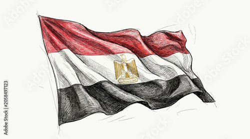Obraz na płótnie The Egyptian flag waves with red, white, and black stripes