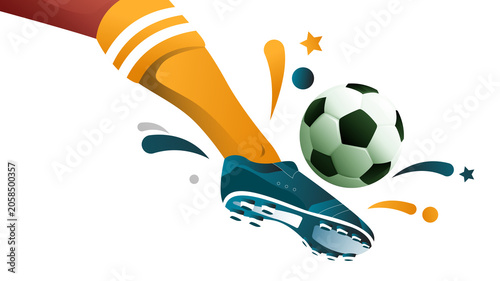 Фотография An illustrated leg kicking a soccer ball, surrounded by colorful decorative elements