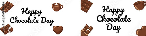 Bild auf Leinwand Happy chocolate day banner with cocoa hot drinks and heart elements