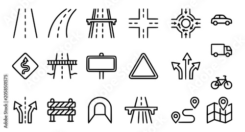 Road Icons Set Editable Stroke Transportation Highway Street and Route Vector Collection