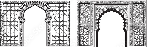 Fotografía Islamic arch vector set with traditional Arabic geometric patterns and Moorish a