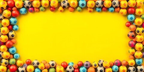Colorful soccer ball border forming a decorative frame around a clean empty center, perfect for banners, templates, and sports-themed design layouts.