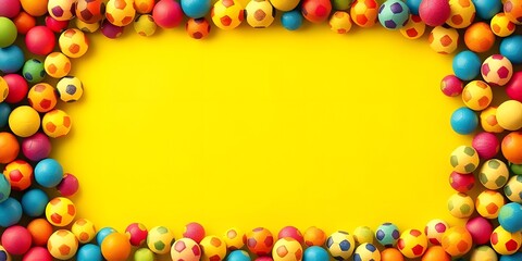 Colorful soccer ball border forming a decorative frame around a clean empty center, perfect for banners, templates, and sports-themed design layouts.
