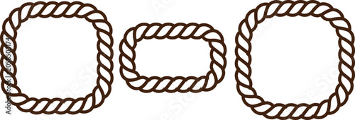 Set of Twisted Rope Rounded Rectangle Frames Isolated on Gray Background