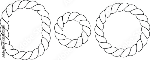 Set of Twisted Rope Circle Frames Isolated on Gray Background