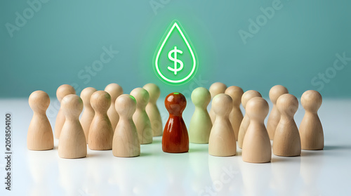 Wooden pawn figures representing a financial growth and money concept with financial, business