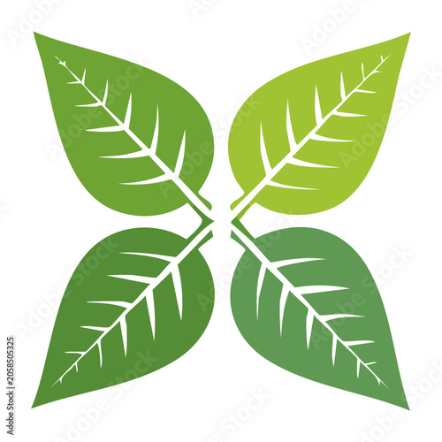 Four Green Leaves in Symmetrical Flat Design