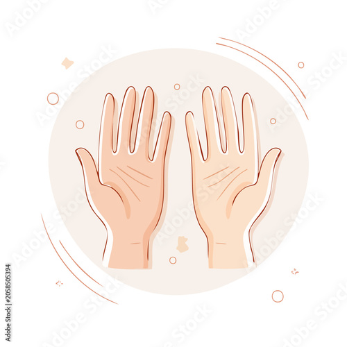Two hands in flat design style with light background