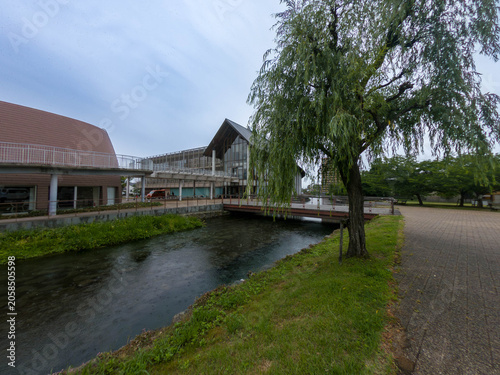 Clear Natural Spring Water Stream and Riverside Promenade in June, Saijo City, Ehime, Japan