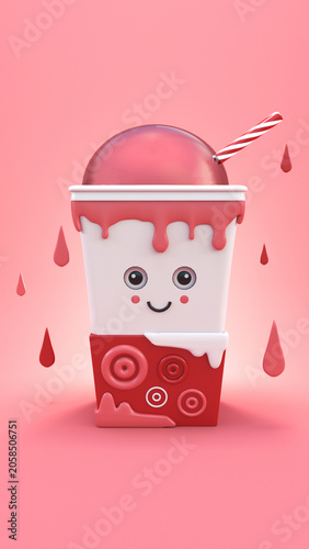 cute strawberry drink 3d rendered mobile wallpaper