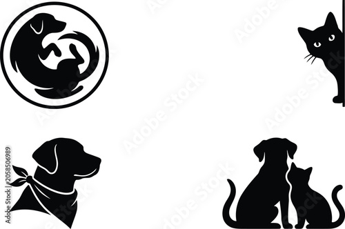 Photography Black silhouettes of cats and dogs