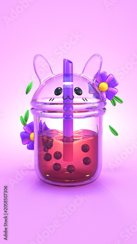 cute bubble tea drink 3d rendered mobile wallpaper