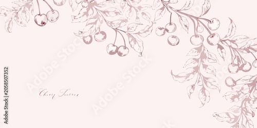 Photos Cherry blossom branches with fruit a vintage style vector illustration