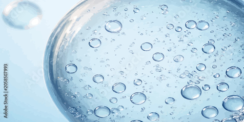 Tableau sur toile Clear cosmetic gel serum with bubbles on light blue background skincare cosmetic