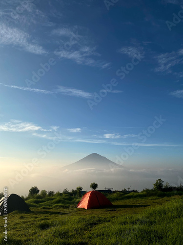 Beautiful Morning Camping with Mountain View Above the Clouds