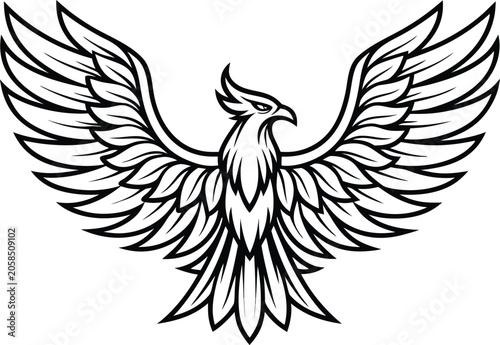 Cuadro en lienzo Phoenix Tattoo Outline Illustration