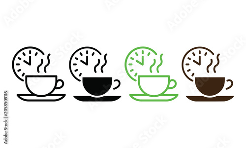 Canvastavla Steaming coffee cups with clock icons showing different times