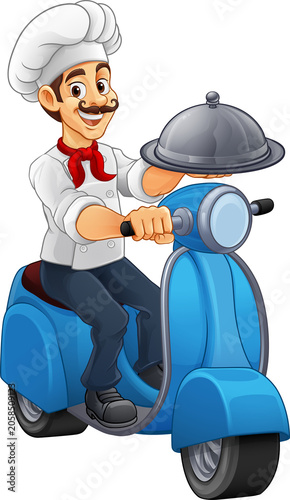 A chef on a delivery scoote...