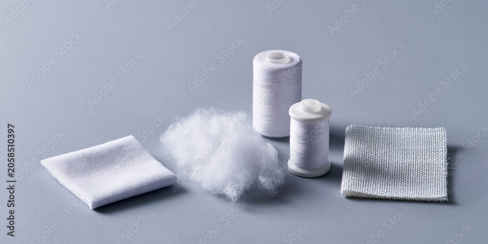 Fototapeta premium White textile materials and sewing threads